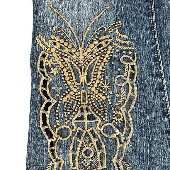 Younique Jeans Juniors 1 Blue Low Rise Flare Leg Butterfly Stretch Y2K - Picture 8 of 14